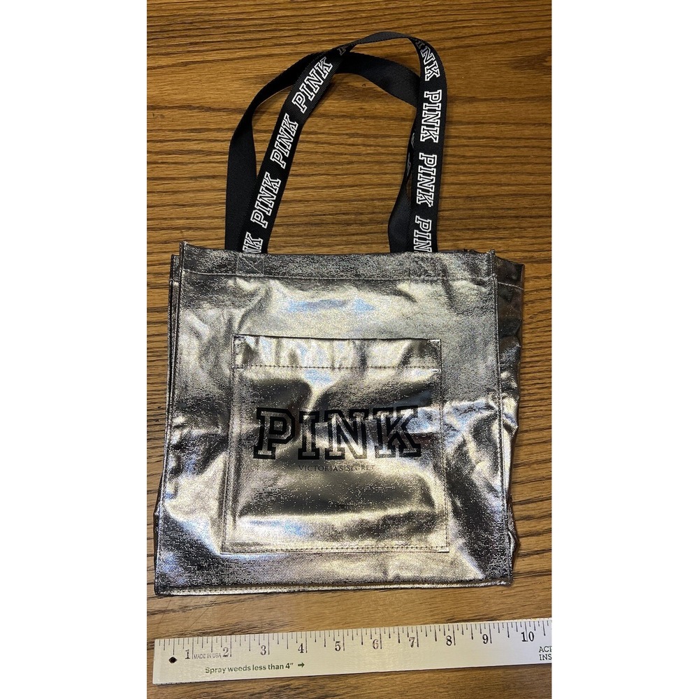 Victoria's Secret PINK Small Tote Silver Metallic Reusable Bag